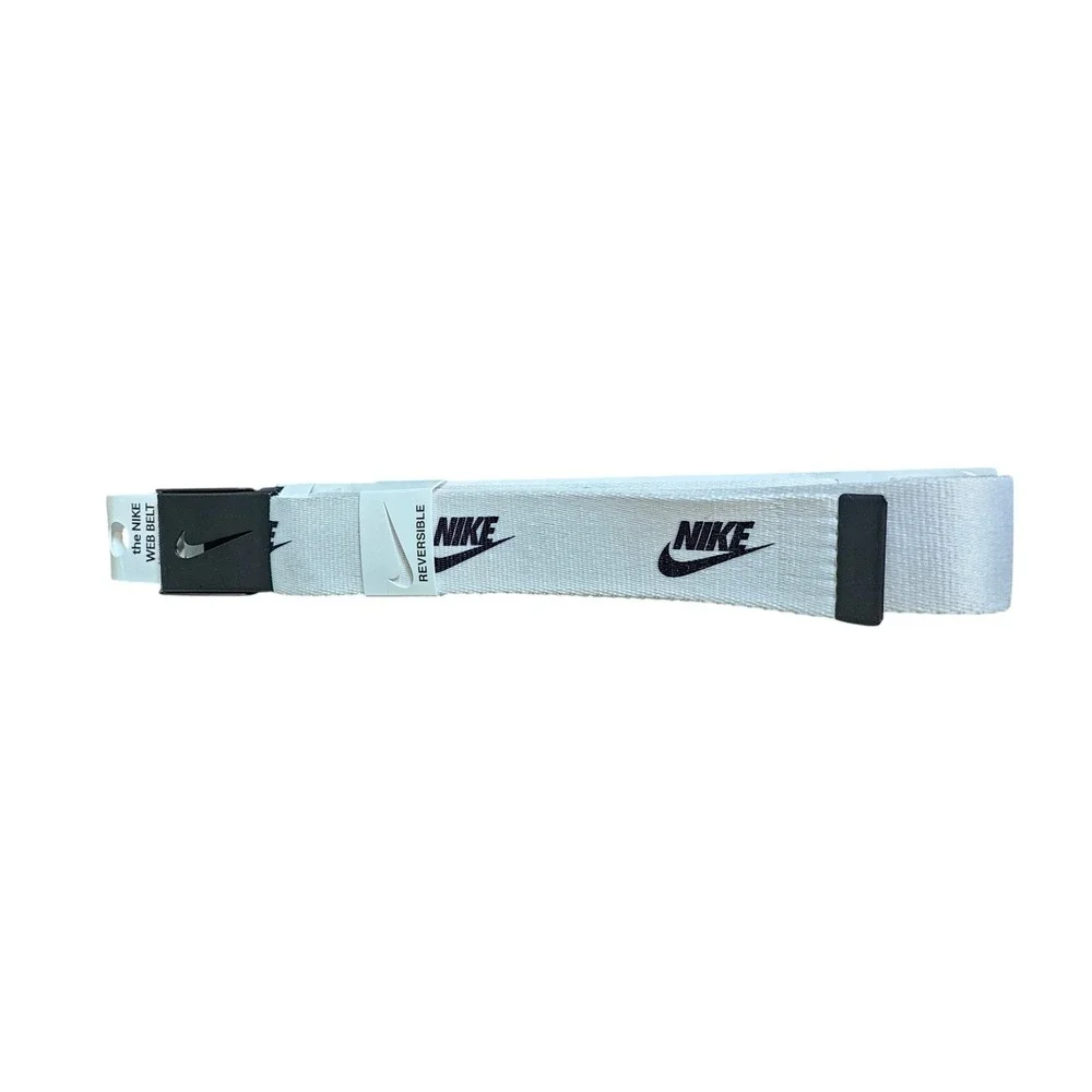 Nike Web Belt Mens One Size White Reversible Adjustable Golf Logo Buckle